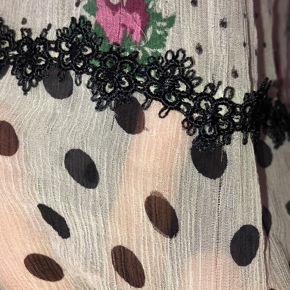 Lux 100% Silk sheer floral polka dot boho top - Picture 7 of 8
